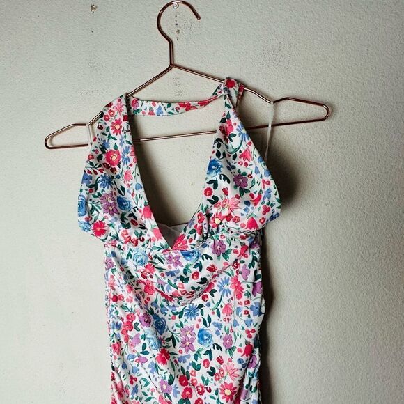 NWOT Princess Polly Floral Ruched Halter Mini Dress 4 - Picture 6 of 8